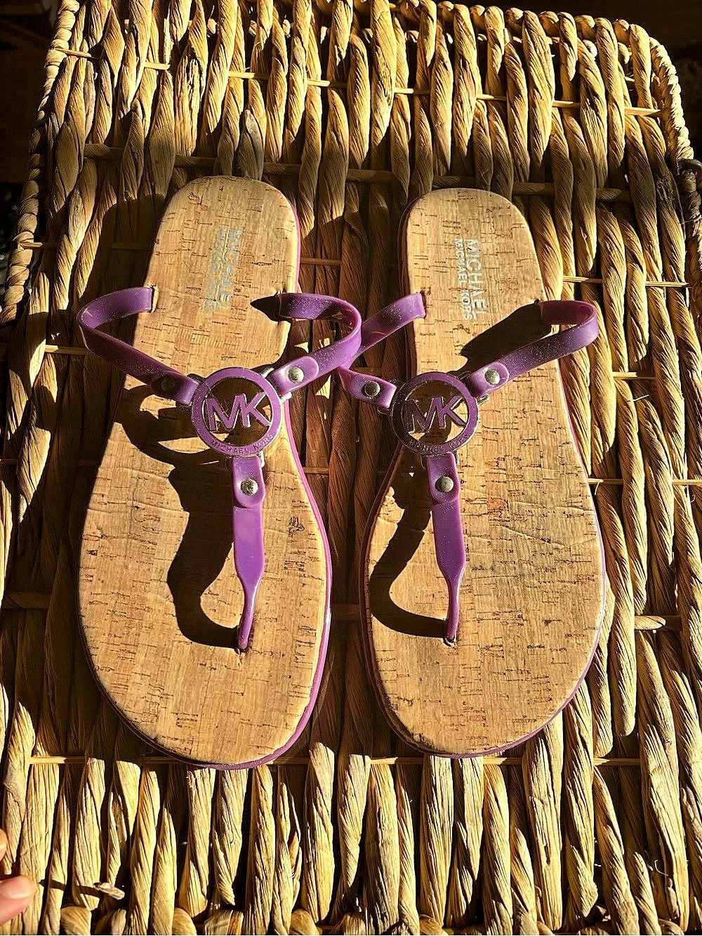 Michael Kors MK Logo Jelly Cork Footbed Thong Sandals Purple US 10M